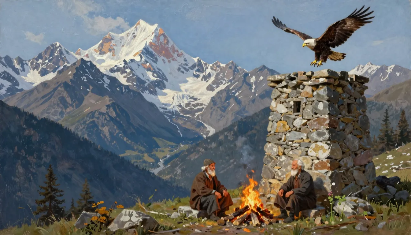 A majestic landscape of high Caucasian mountains with snow-c...