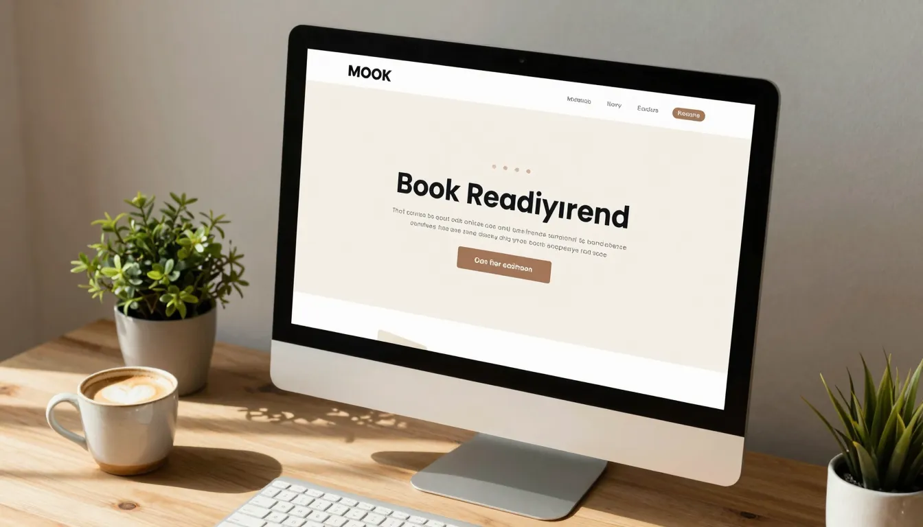 A high-quality desktop mockup of a minimalist book reading w...