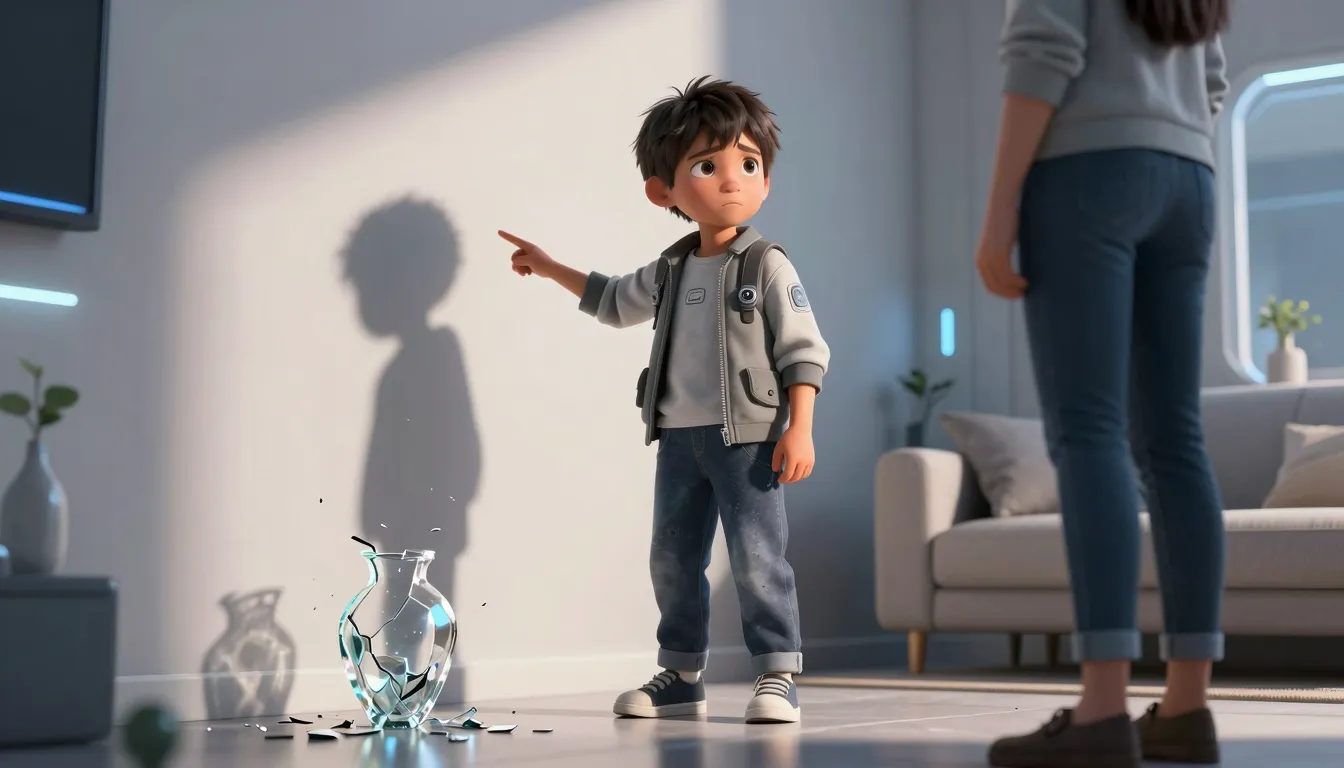 A 6-year-old boy in modern 2026 techwear standing in a futur...
