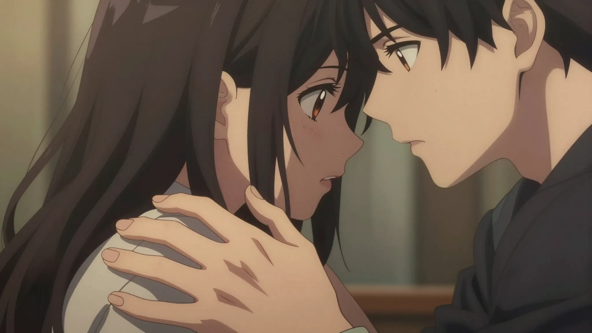 Anime style illustration, dramatic and emotional close-up. A...