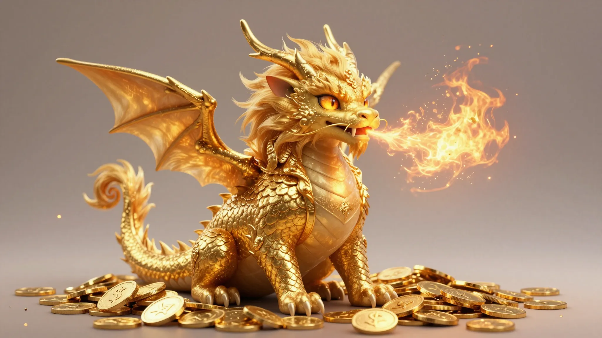 A legendary golden dragon cat, a hybrid creature with fluffy...