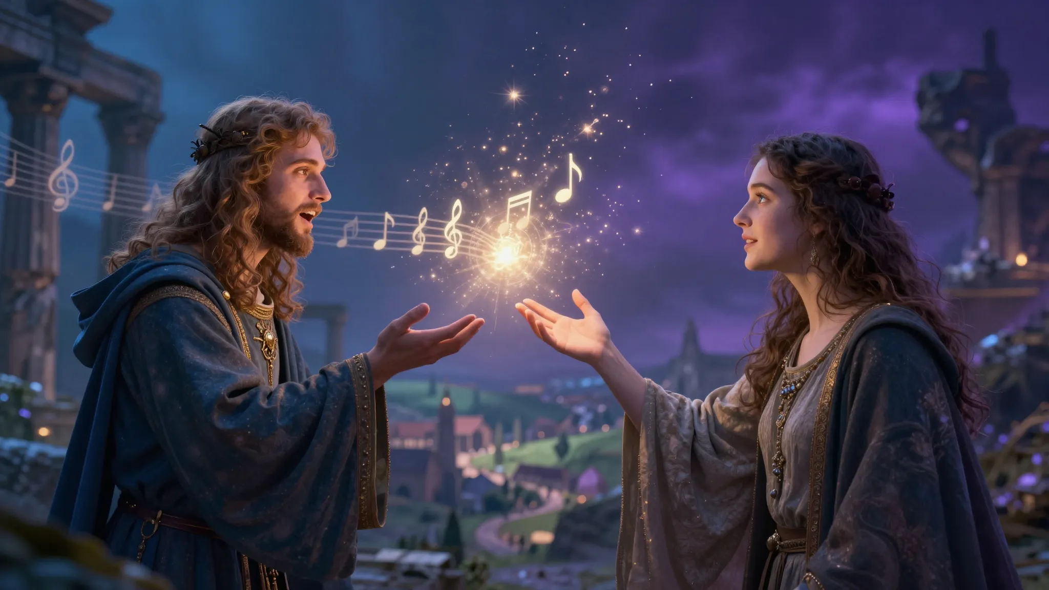 A mystical, ethereal scene depicting two souls reaching for ...