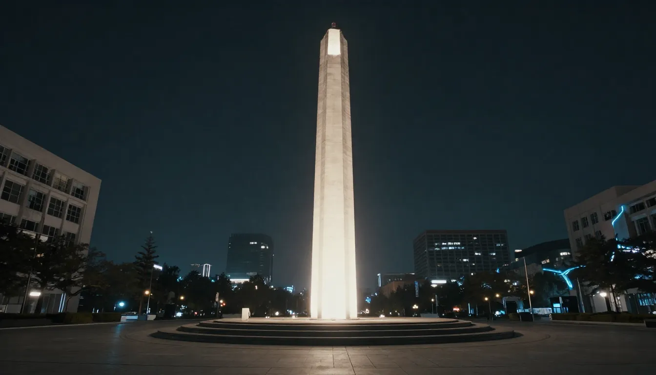 A tall, glowing pillar of light standing strong in the cente...