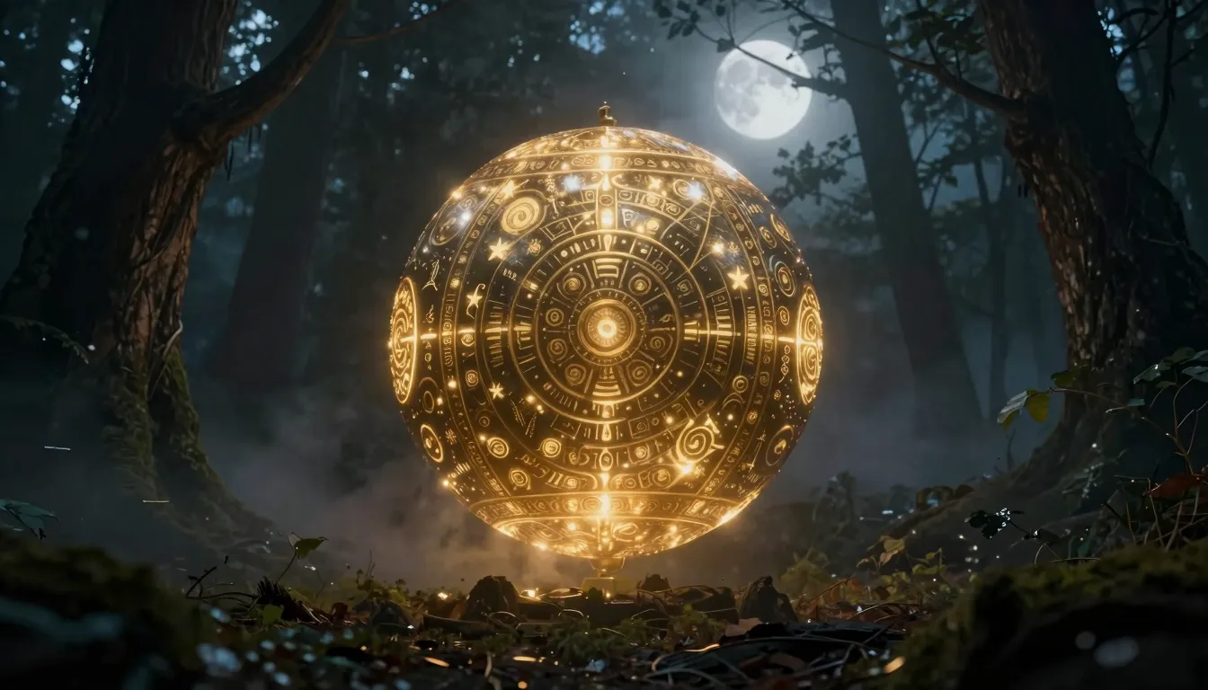 A mystical golden orb with glowing ancient runes rolling thr...
