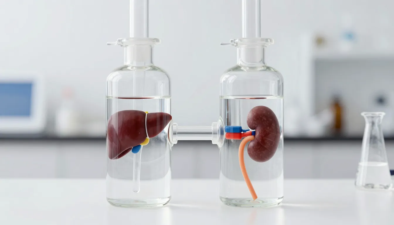 A clean, minimalist laboratory setting with two transparent ...