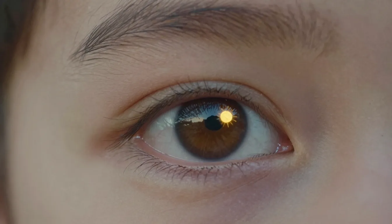 A macro close-up of a child's expressive eye, a tiny golden ...