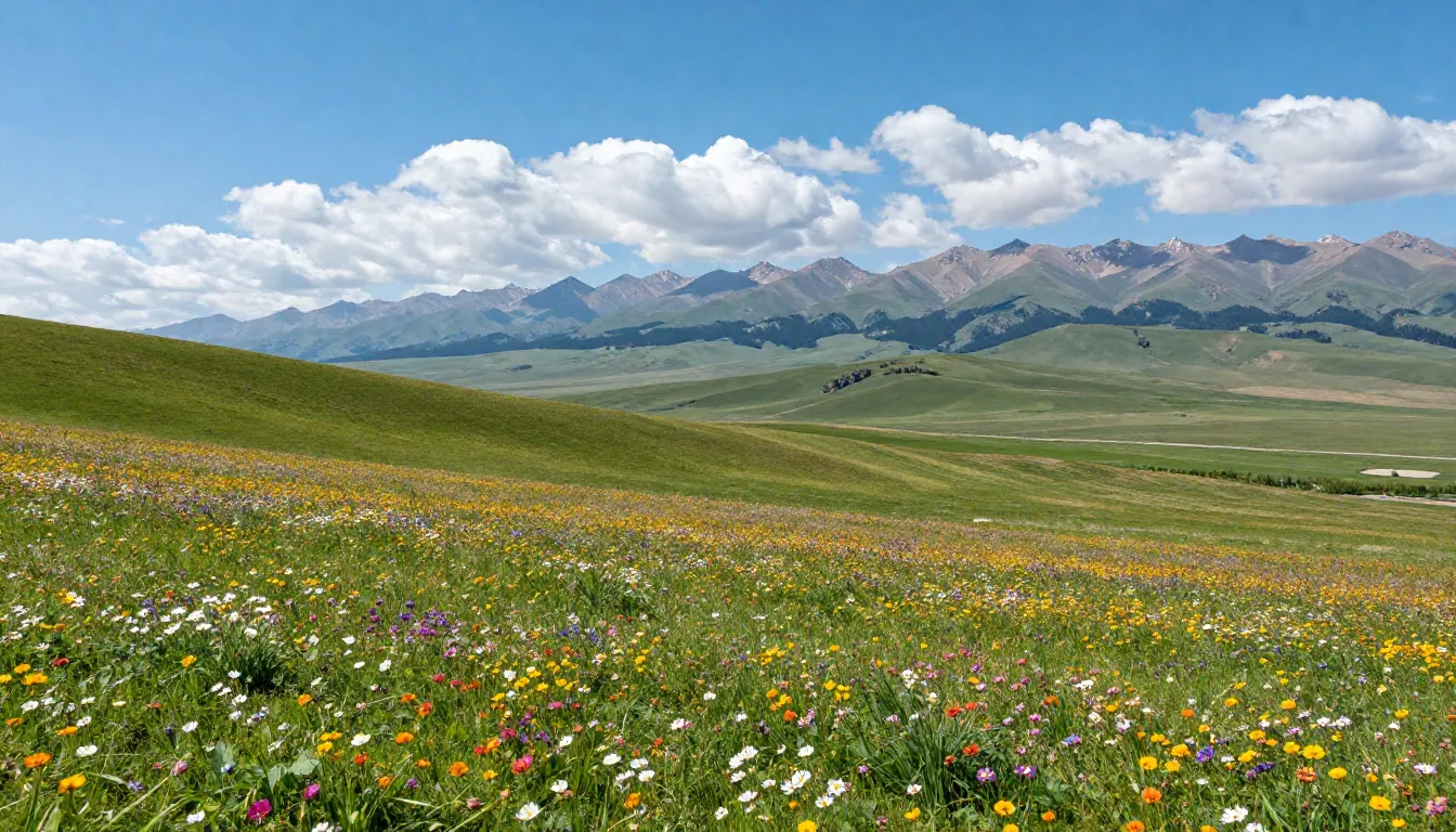 Vast fields of vibrant wildflowers in the beautiful nature o...