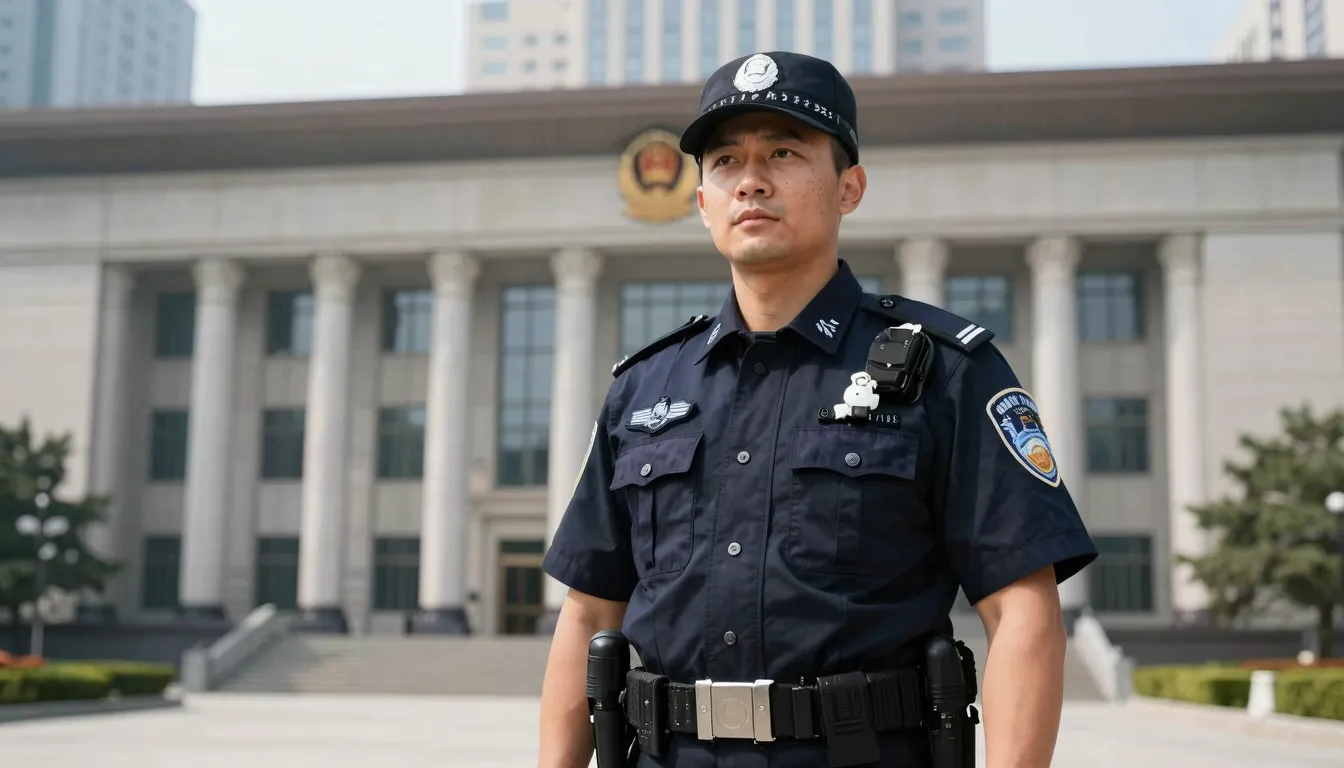 A professional and confident police officer in a modern unif...