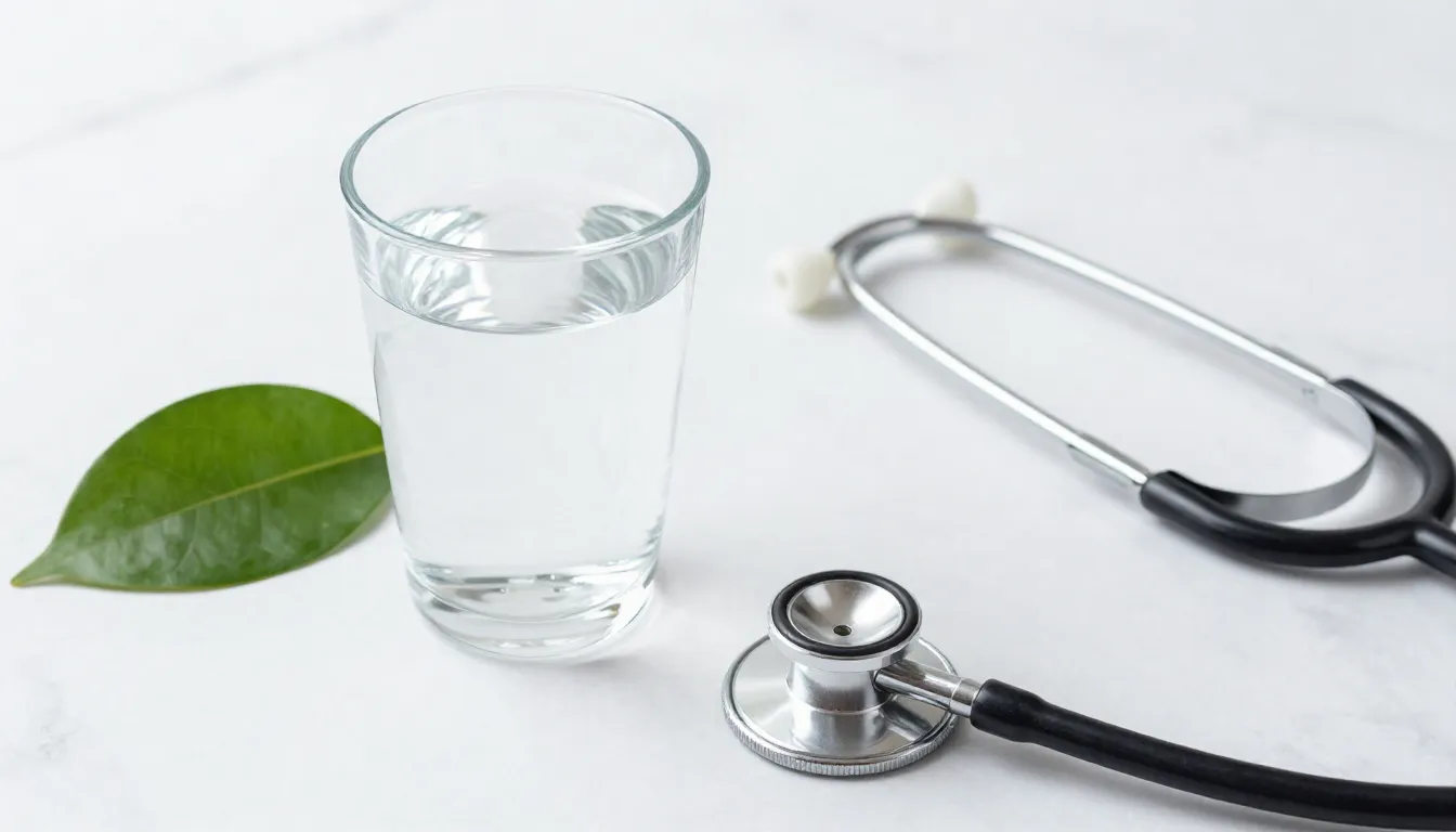 A conceptual image of health and balance, a glass of clear w...