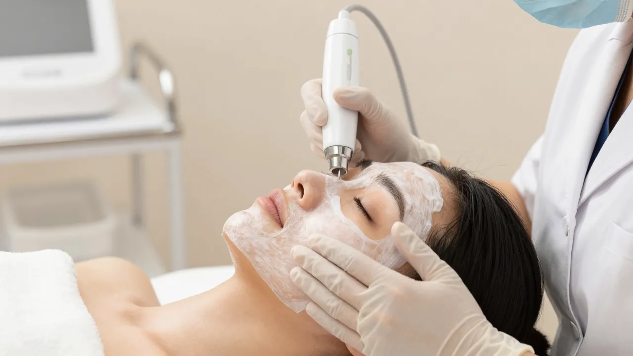 Close-up of a professional facial treatment process, a beaut...