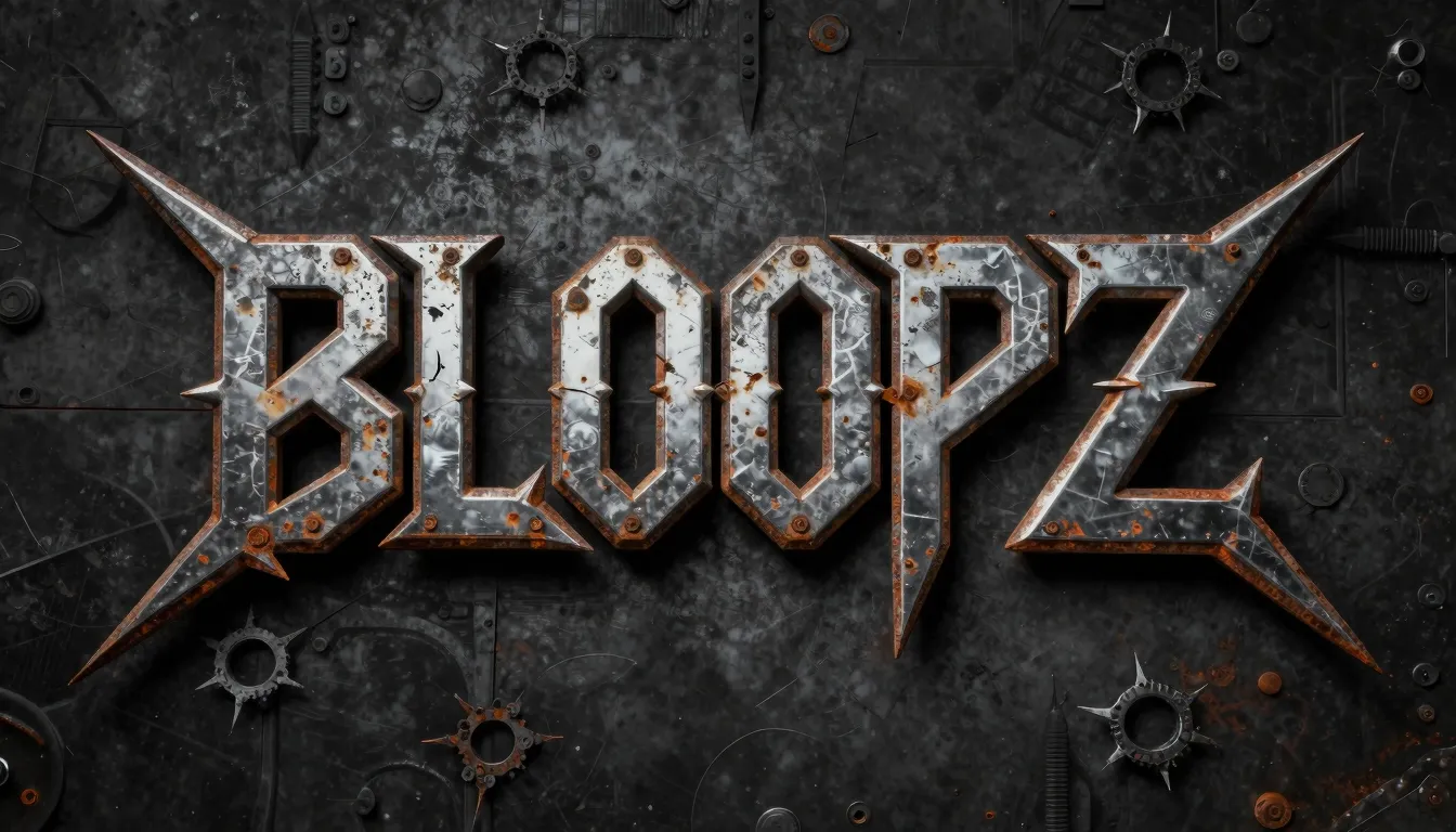 Brutal heavy metal logo design for 'BLOOPZ', distressed rust...