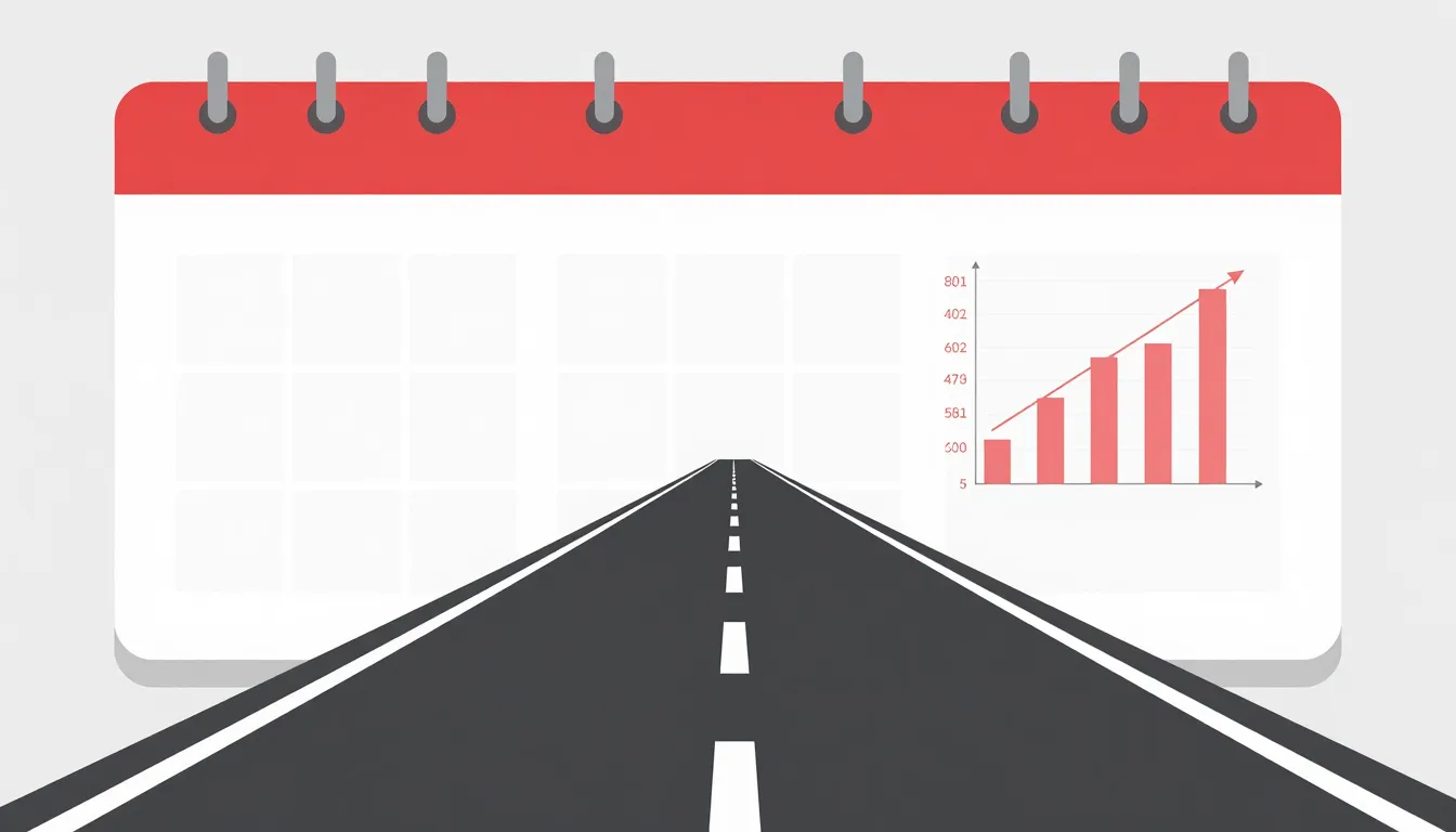 A conceptual illustration of a long road stretching into the...