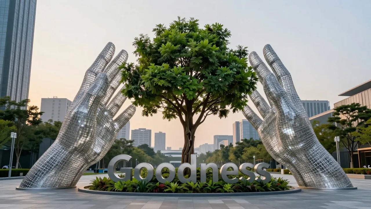 A monumental sculpture of 'Goodness'. A giant pair of hands ...