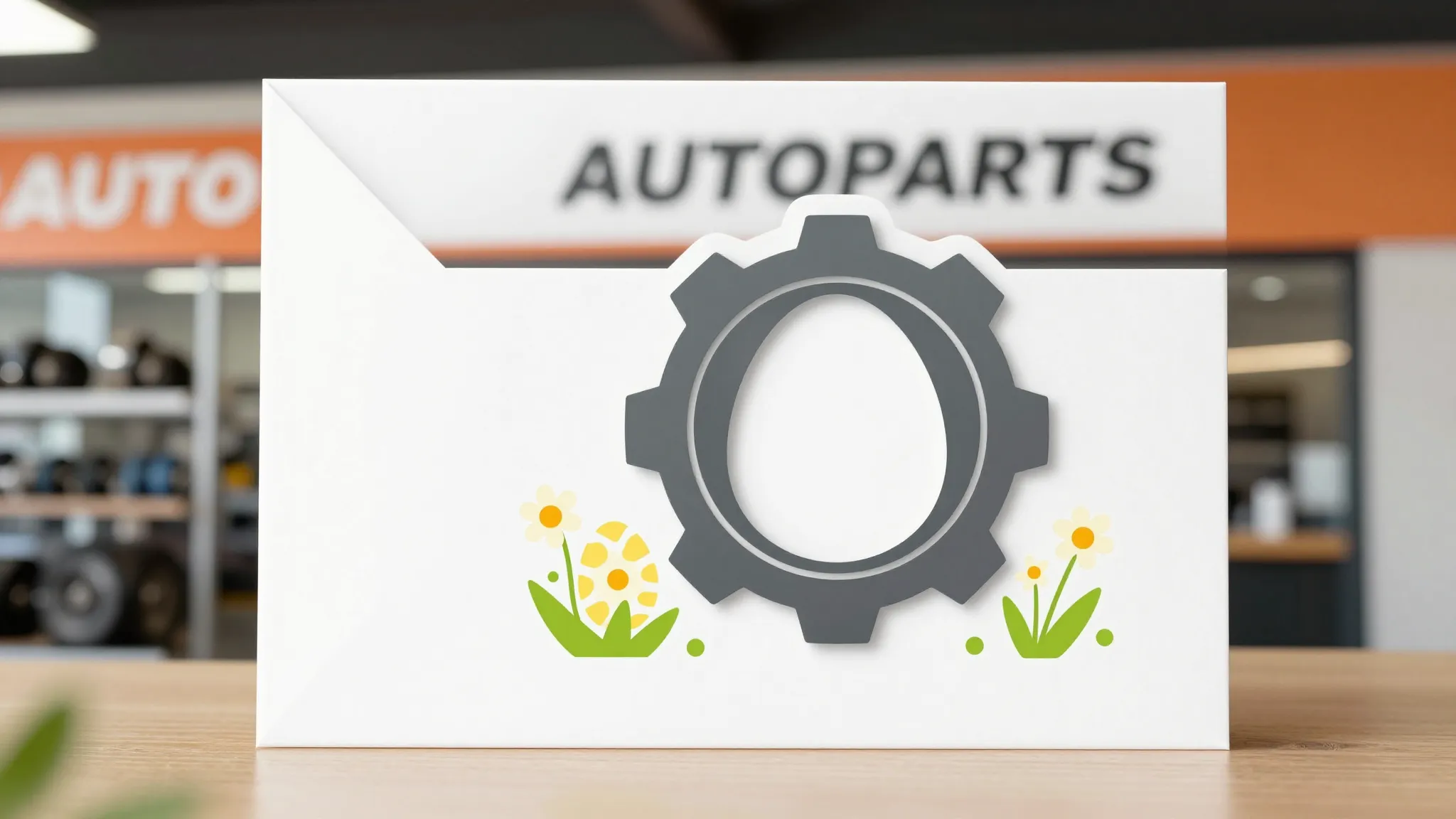 A professional greeting card for an auto parts store, featur...