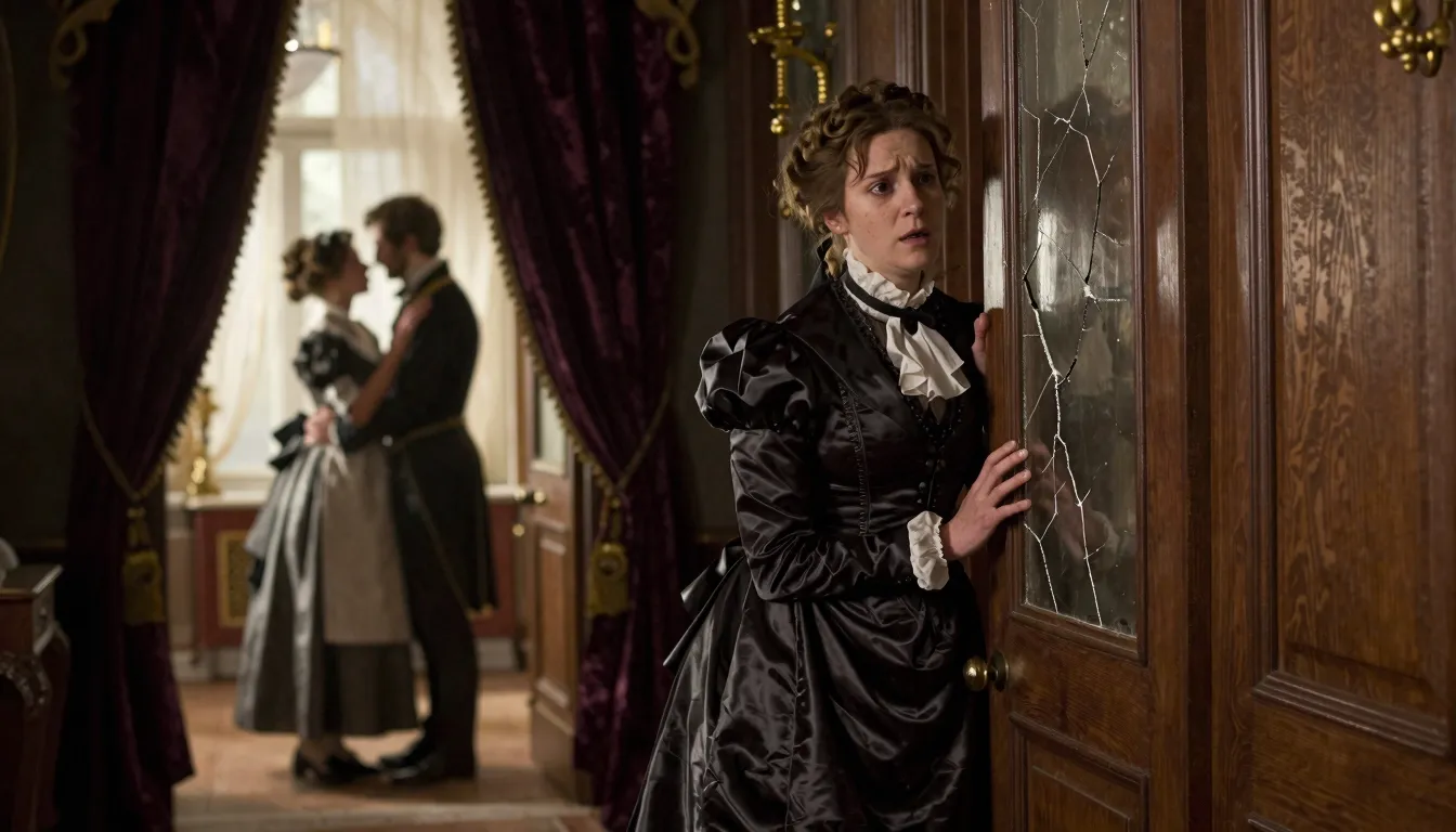 A cinematic scene from 1865 Moscow. A sophisticated governes...
