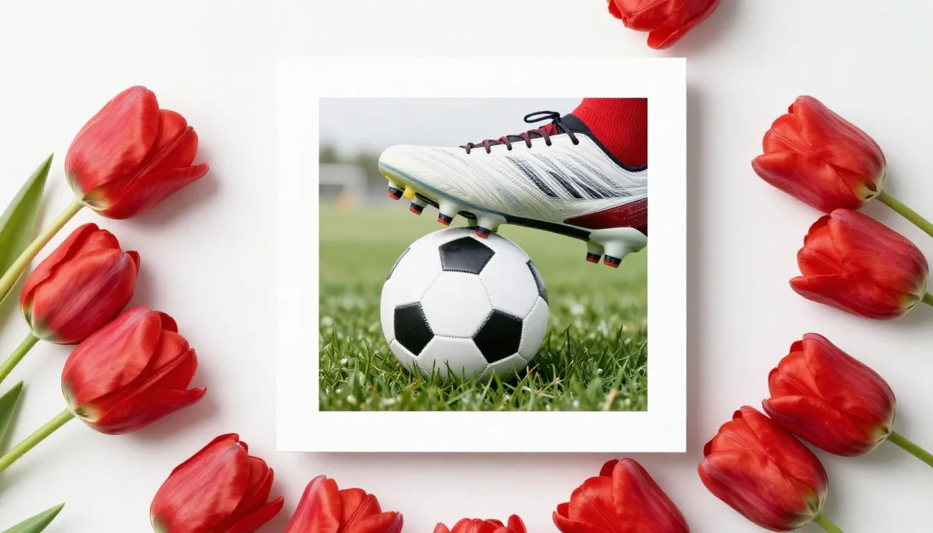 Minimalist and stylish greeting card. A close-up of a footba...