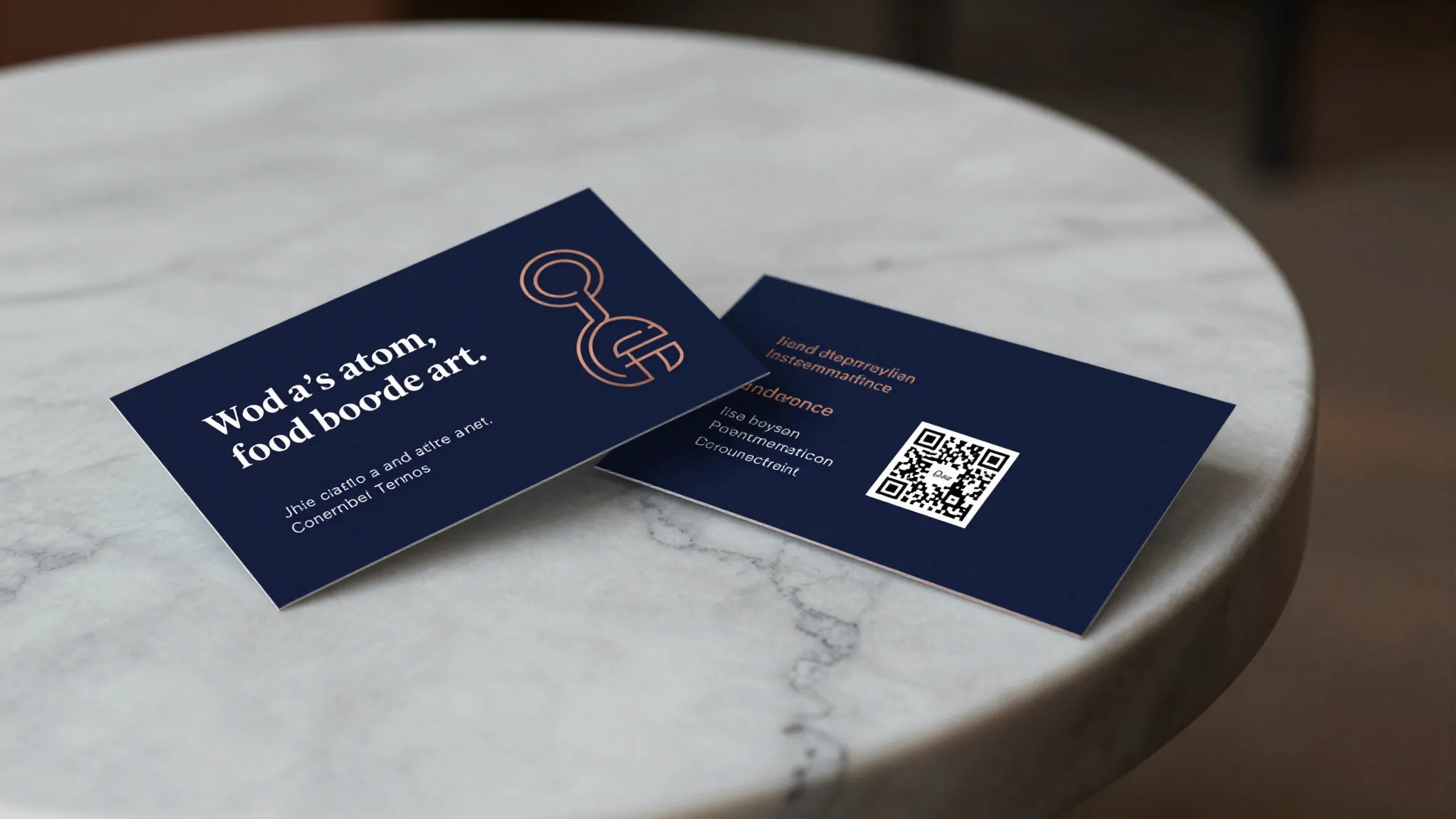 Double-sided business card mockup on a marble table, restaur...