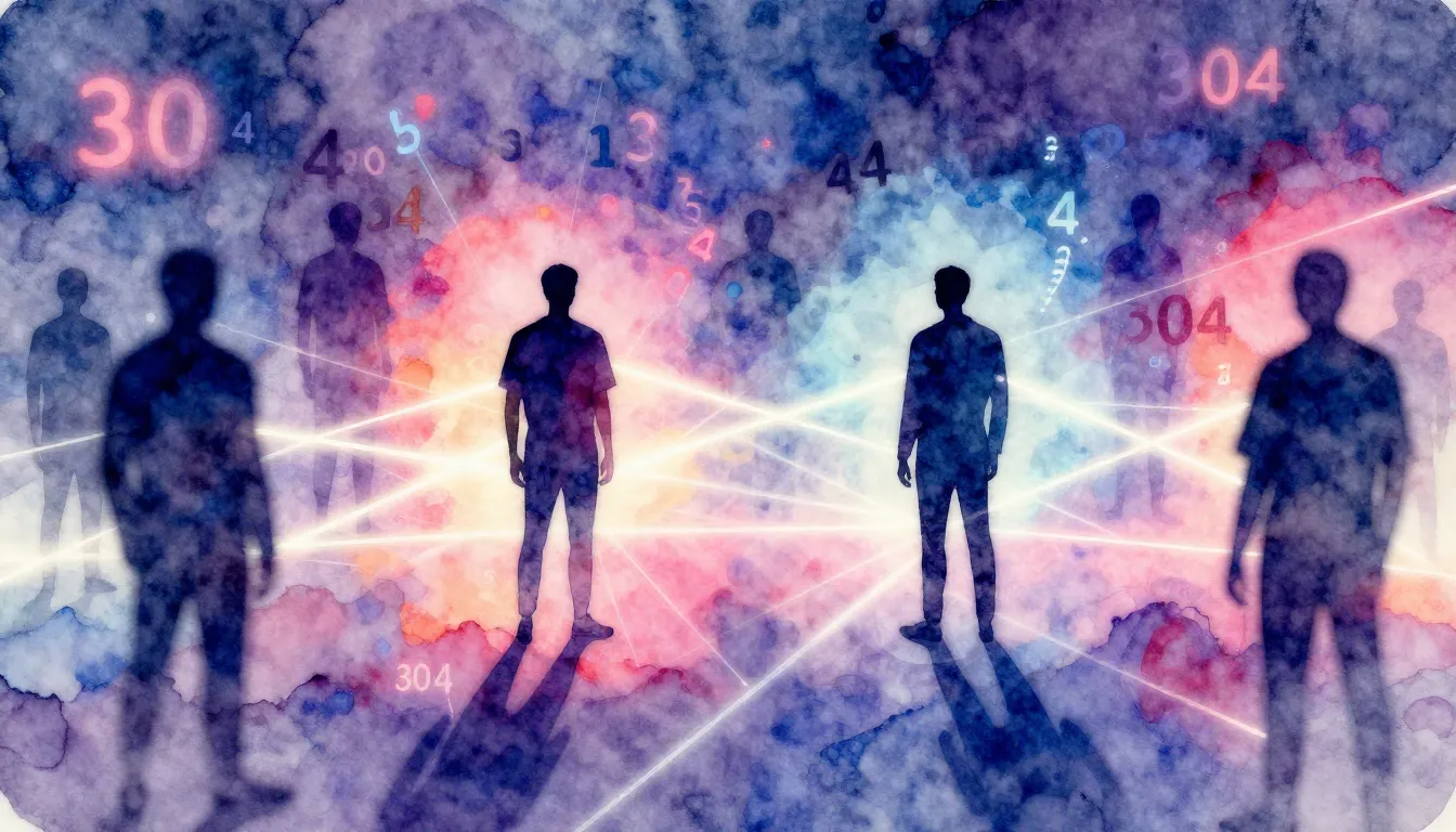 Watercolor style. Two human silhouettes in a digital space, ...