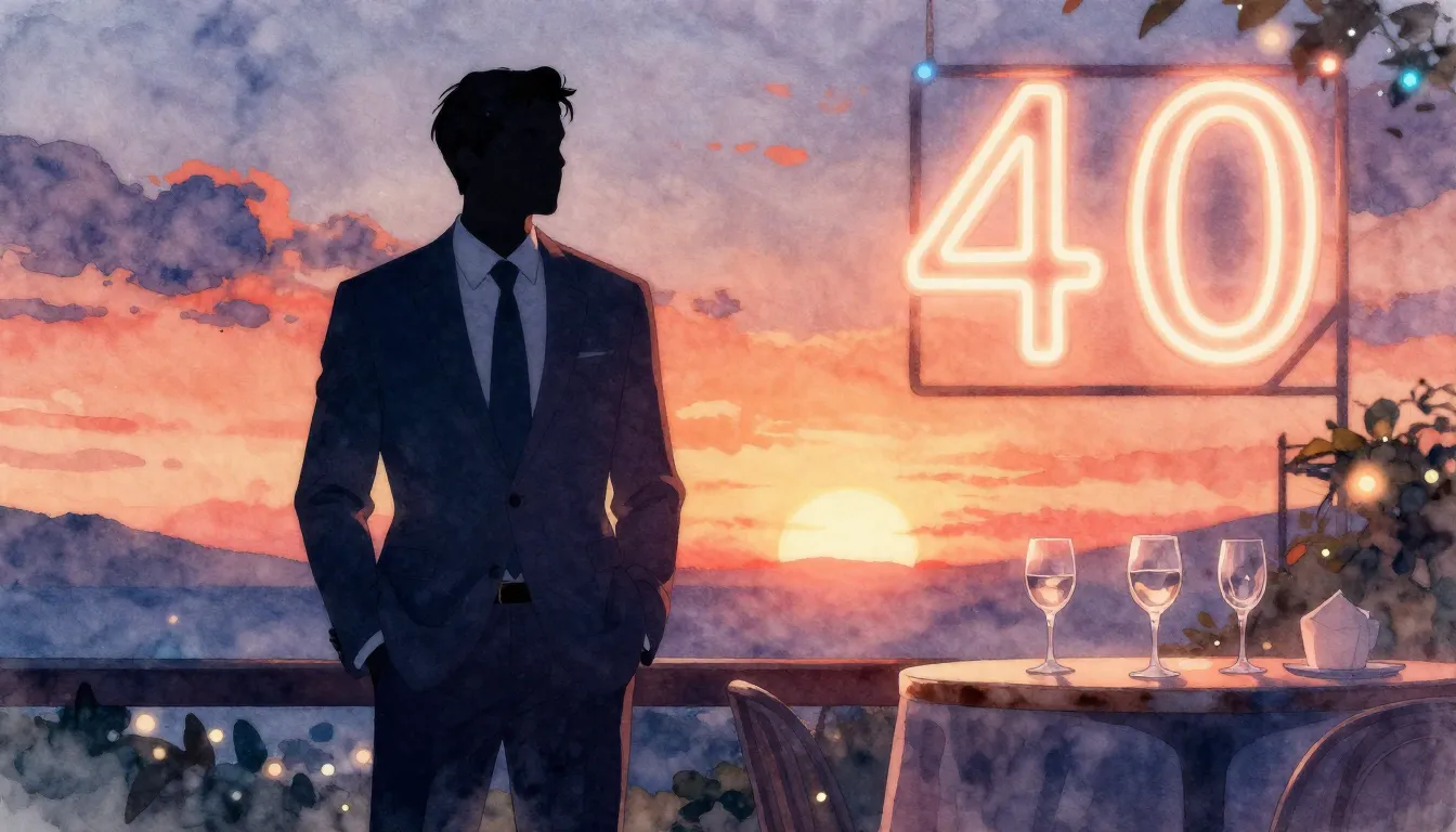 Watercolor style. A silhouette of a man in a sharp suit stan...