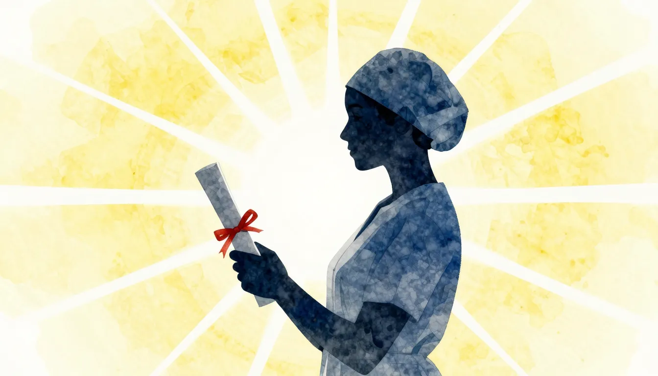 Watercolor style. Silhouette of a woman in a medical cap hol...