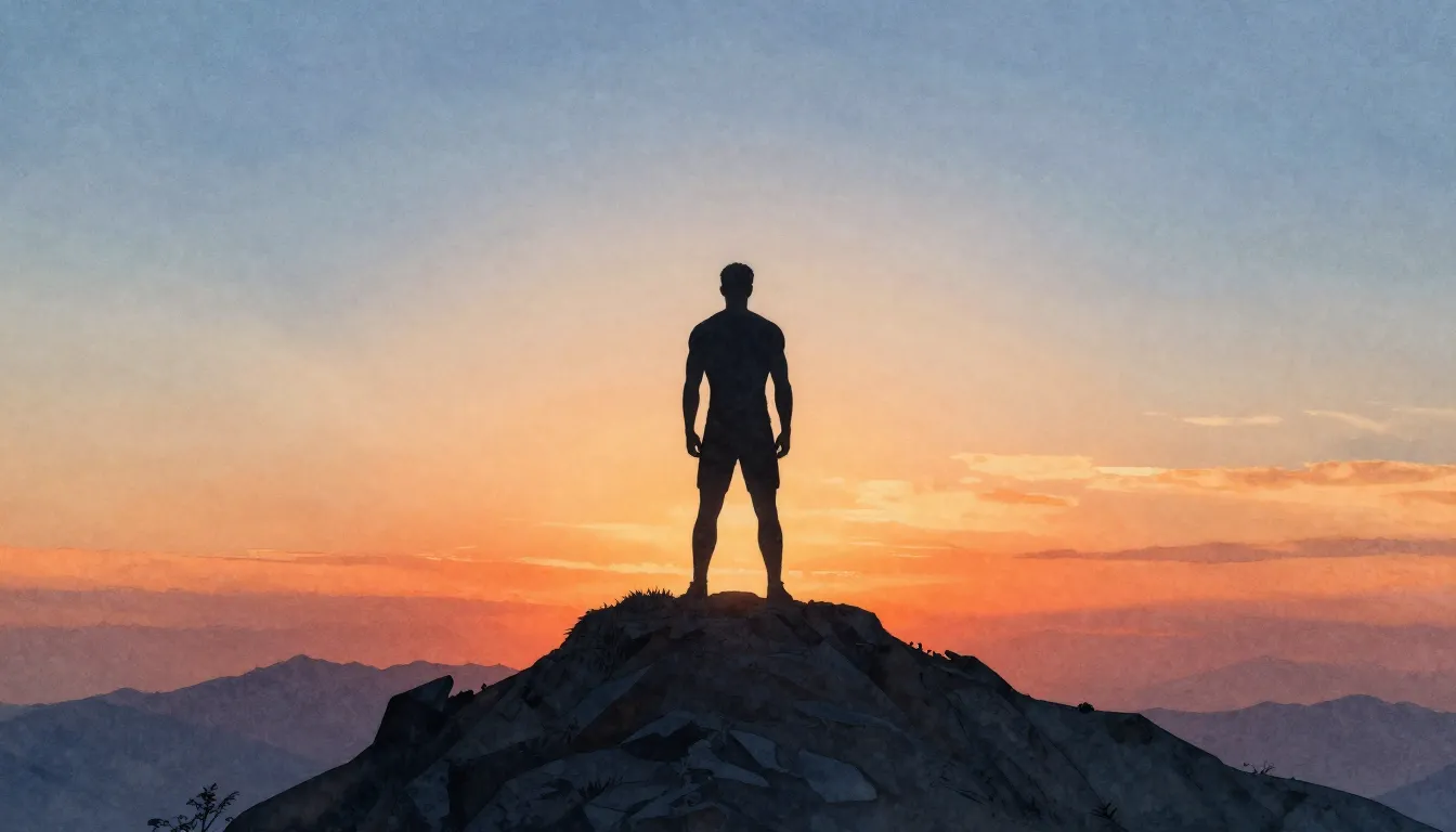 Watercolor style. A minimalist silhouette of a strong man st...