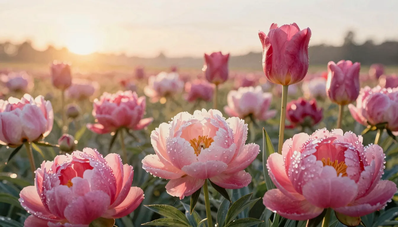 Watercolor style. A breathtaking field of vibrant blooming p...