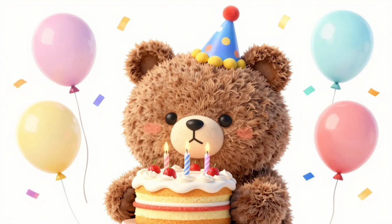 Watercolor style. A funny fluffy brown bear wearing a colorf...