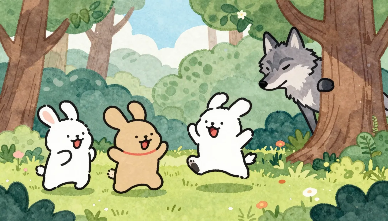 Vibrant watercolor style. Cute bunnies singing and jumping i...