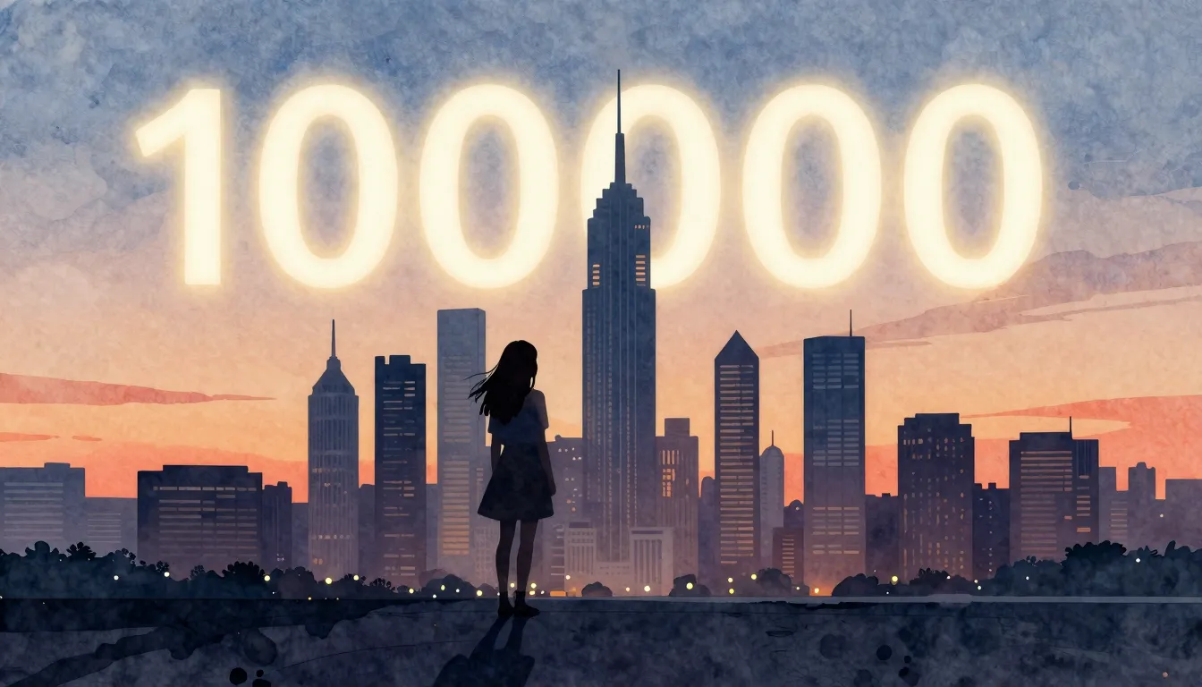 Watercolor style. A silhouette of a girl looking at a modern...