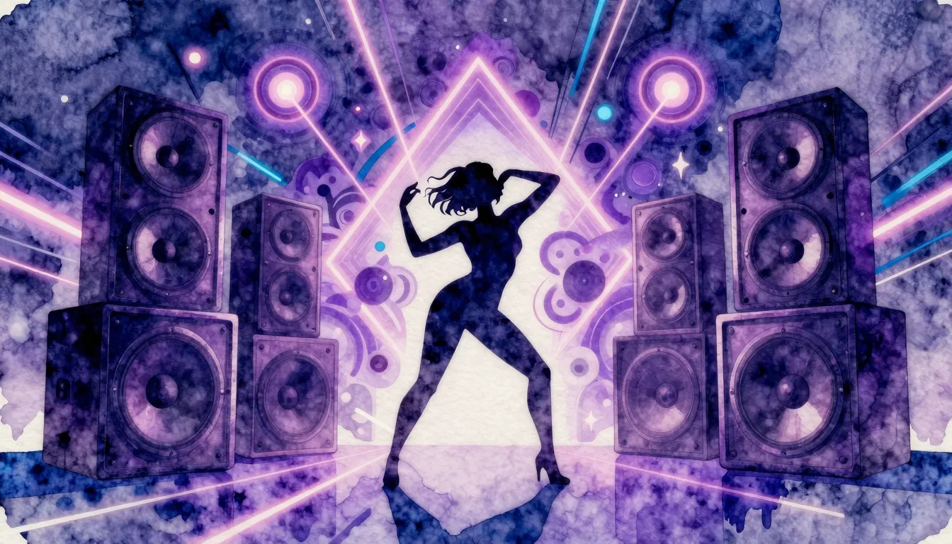 Watercolor style. Silhouette of a person dancing in front of...