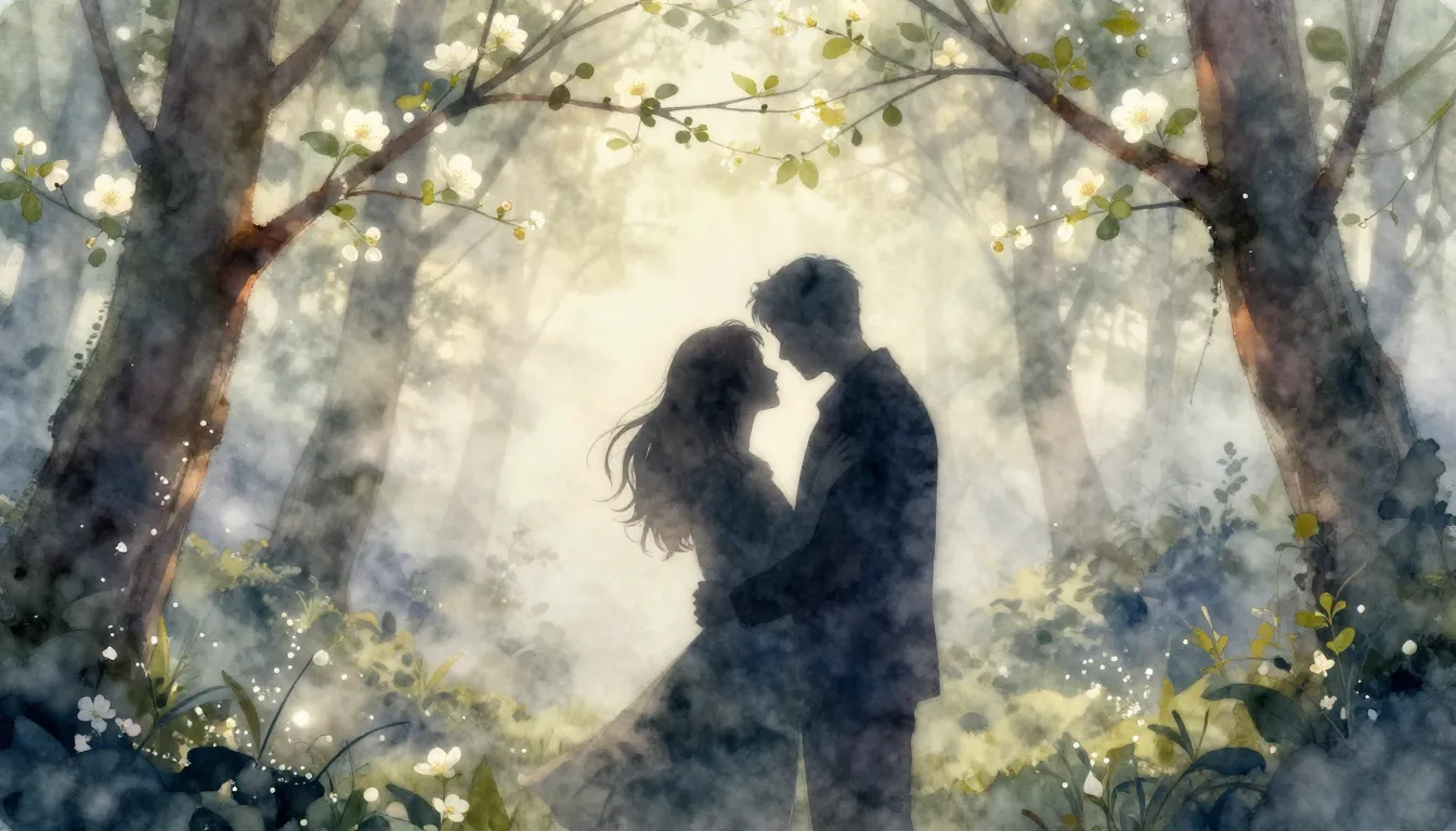 Watercolor style. Silhouette of a man and a woman embracing ...