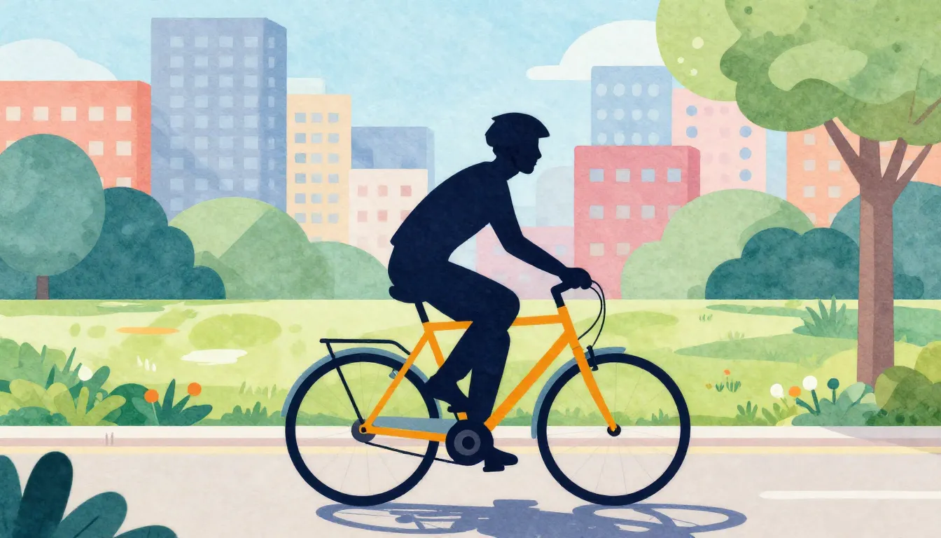 Watercolor style. A stylized silhouette of a cyclist riding ...