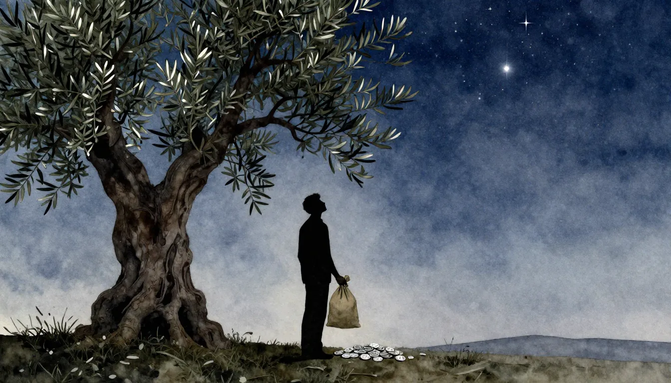 Watercolor style. A lone silhouette of a man standing under ...