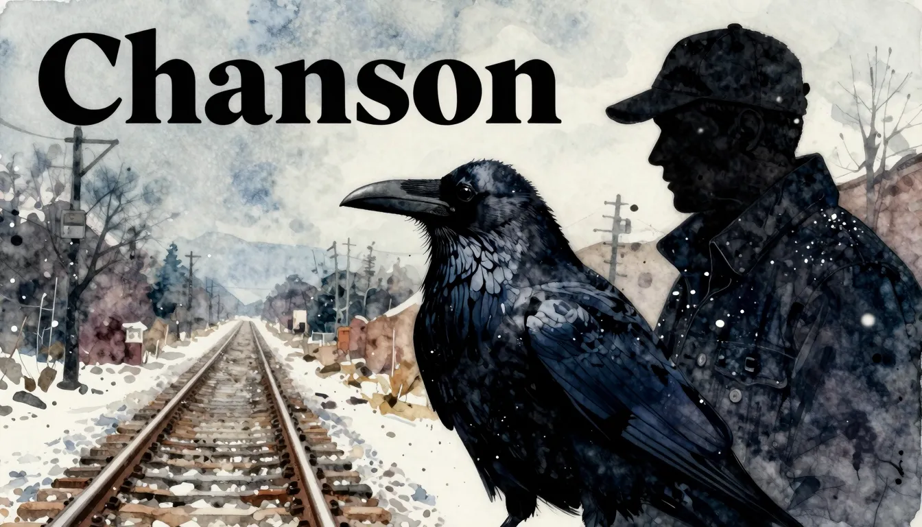 Vibrant watercolor style. Dark, gritty "Chanson" album cover...
