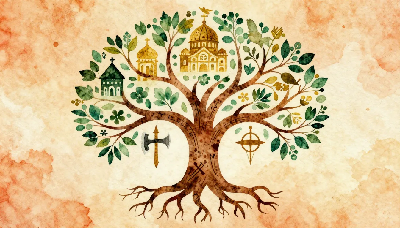 Vibrant watercolor style. Folk music album cover. Slavic pag...