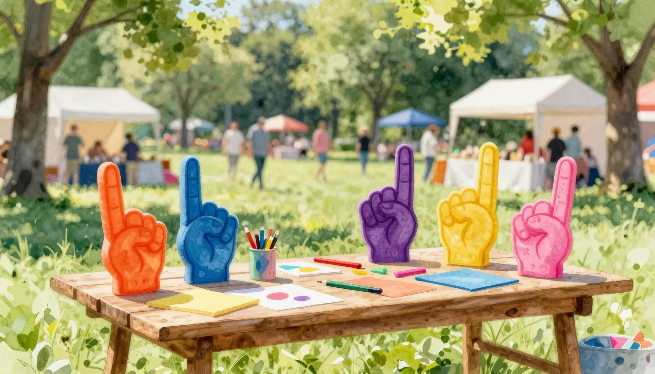 Watercolor style. A bright outdoor festival scene in a sunny...