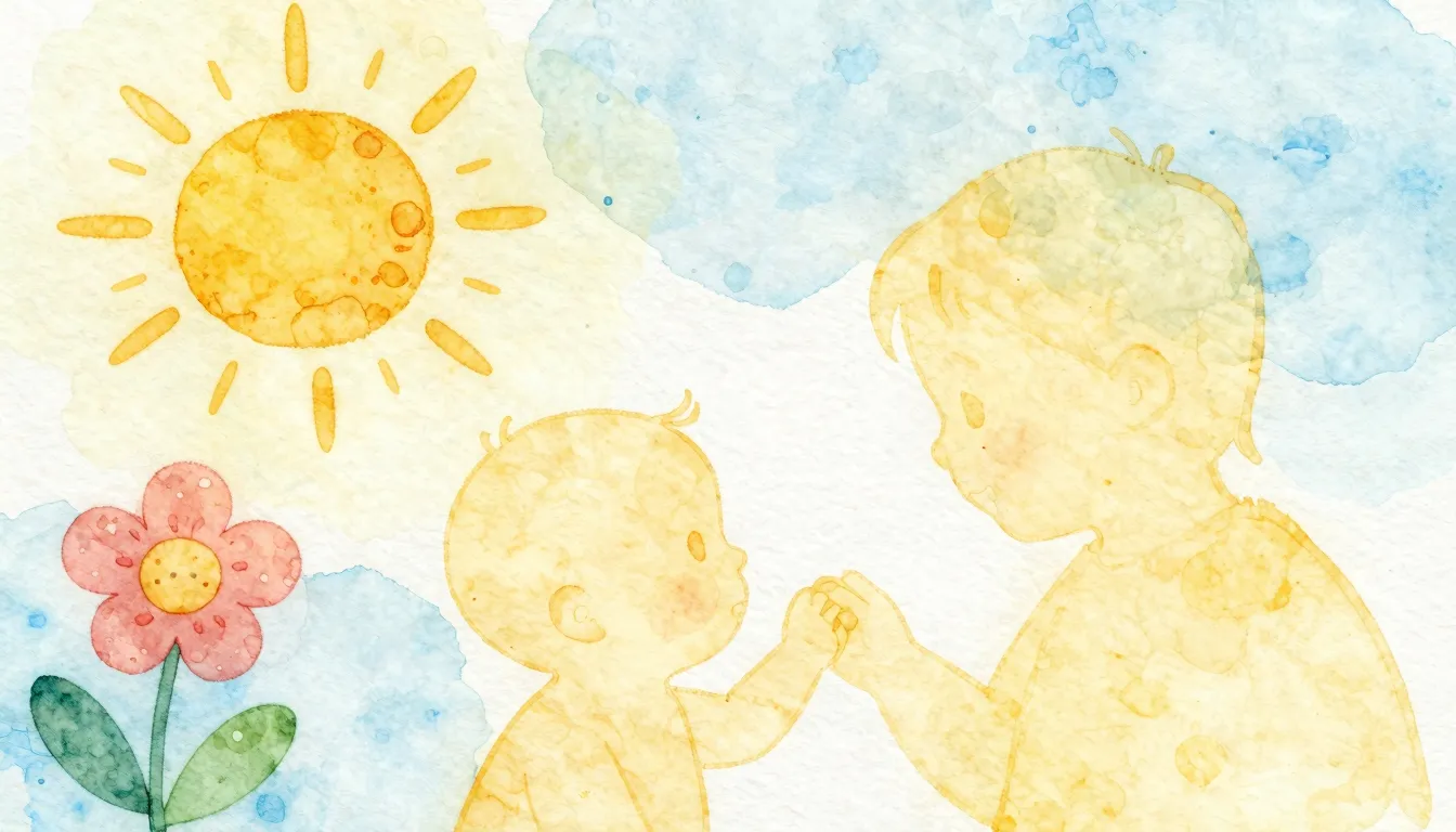 Vibrant watercolor style. Cute, joyful, and warm illustratio...