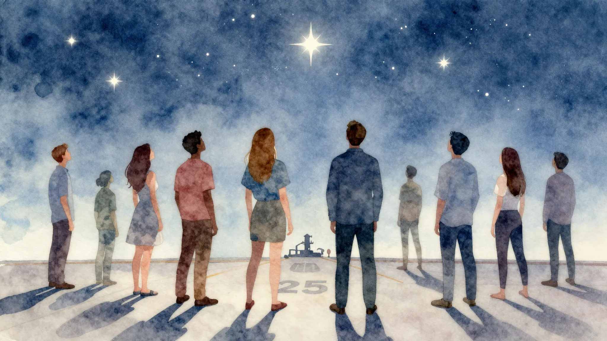 Watercolor style. A group of diverse, abstract human silhoue...