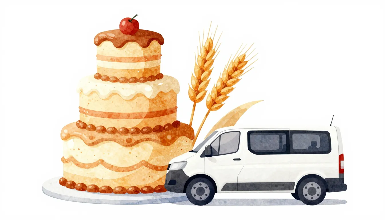 Watercolor style. Stylized illustration of a tiered cake and...