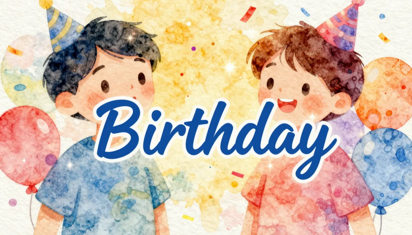 Vibrant watercolor style. Birthday song cover art: festive, ...