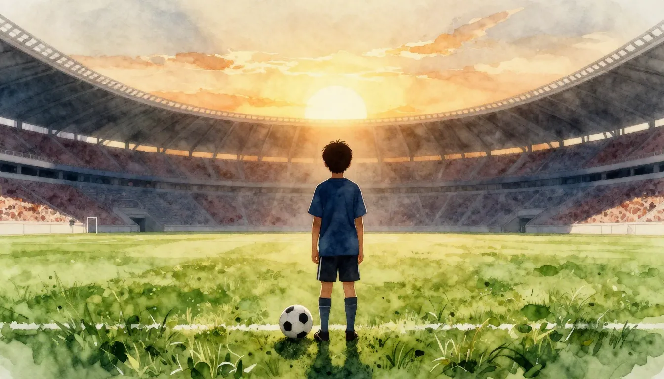 Watercolor style. Cinematic silhouette of a young child stan...