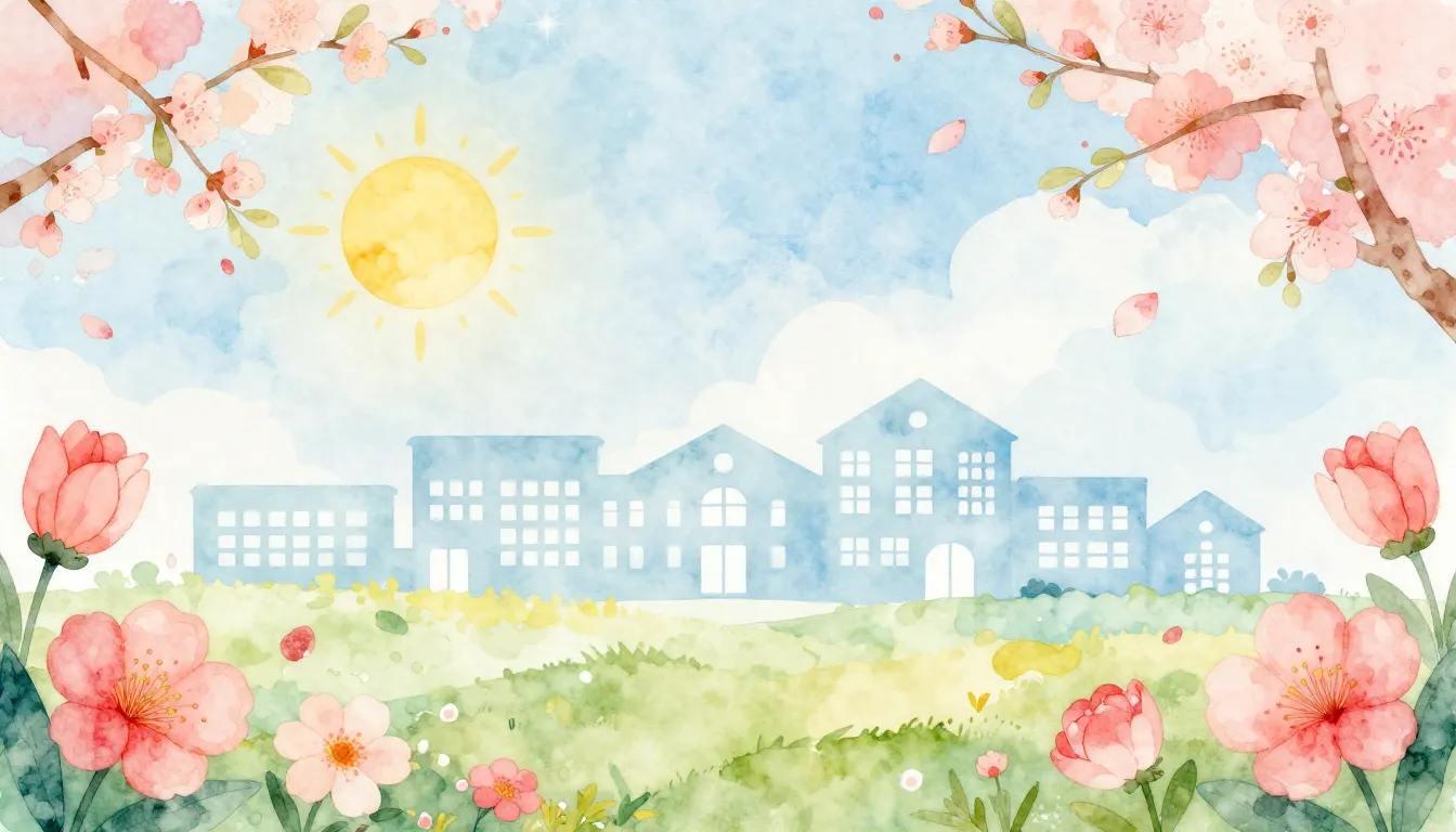 Watercolor style. A bright spring background with silhouette...