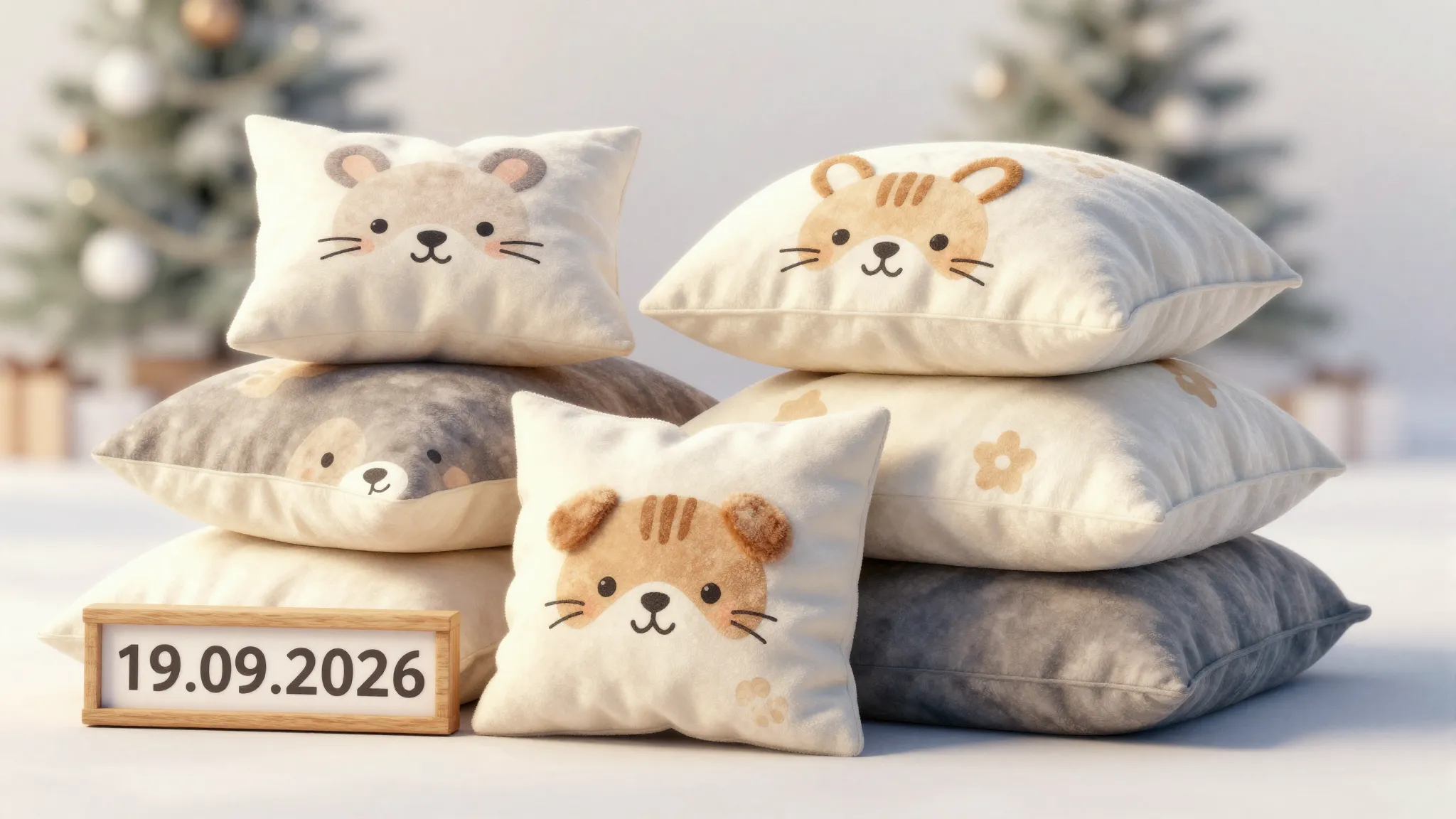 Watercolor style. A stack of cozy, plush decorative pillows ...