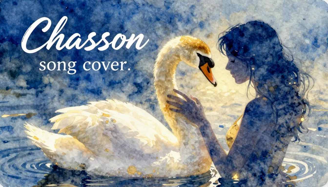 Vibrant watercolor style. "Chanson song cover: romantic, ten...