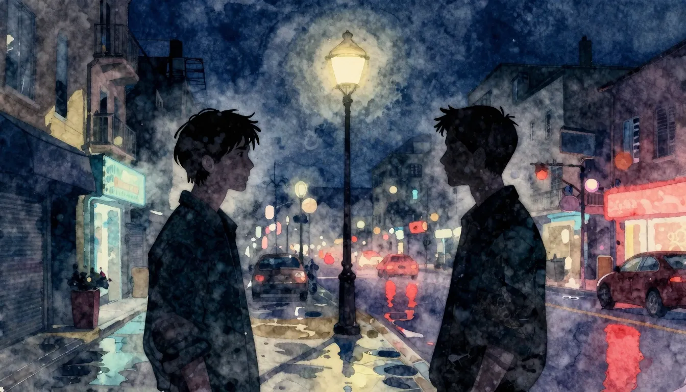 Watercolor style. Two abstract silhouettes facing each other...