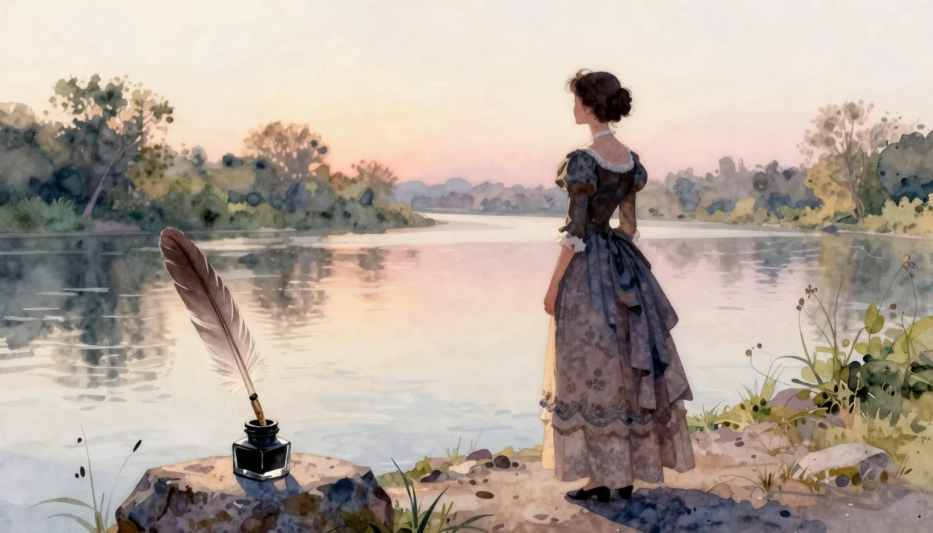 Watercolor style. A silhouette of a woman in a beautiful 19t...