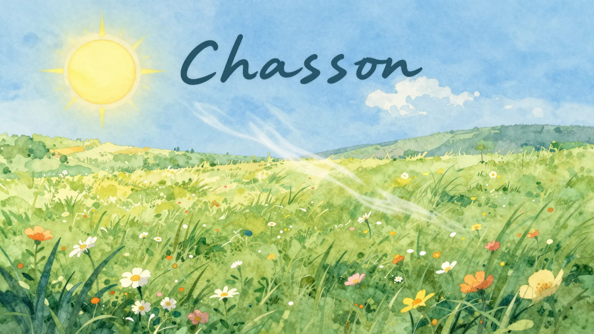 Vibrant watercolor style. Chanson album cover: Bright summer...