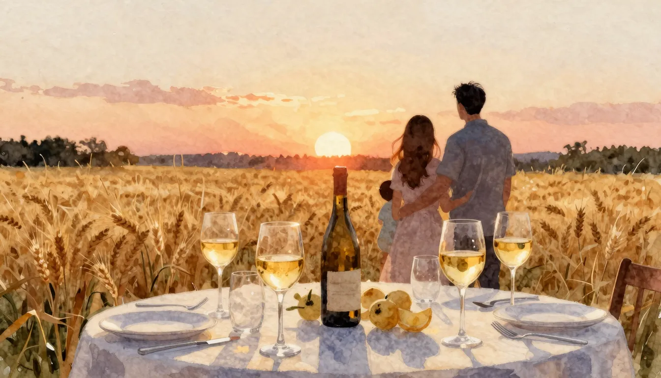 Watercolor style. A festive table with glasses of golden win...