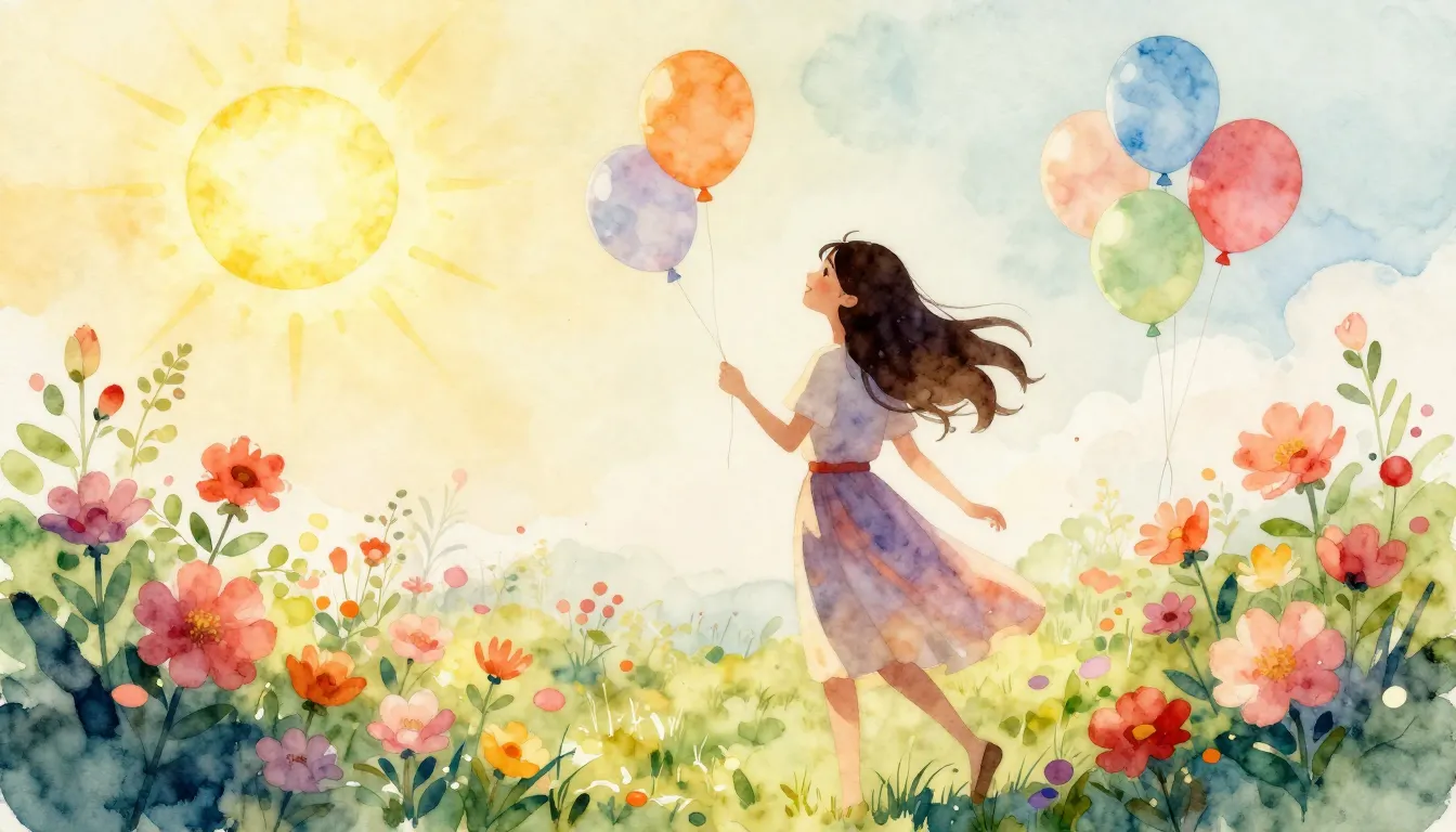 Watercolor style. A silhouette of a happy woman in a garden ...