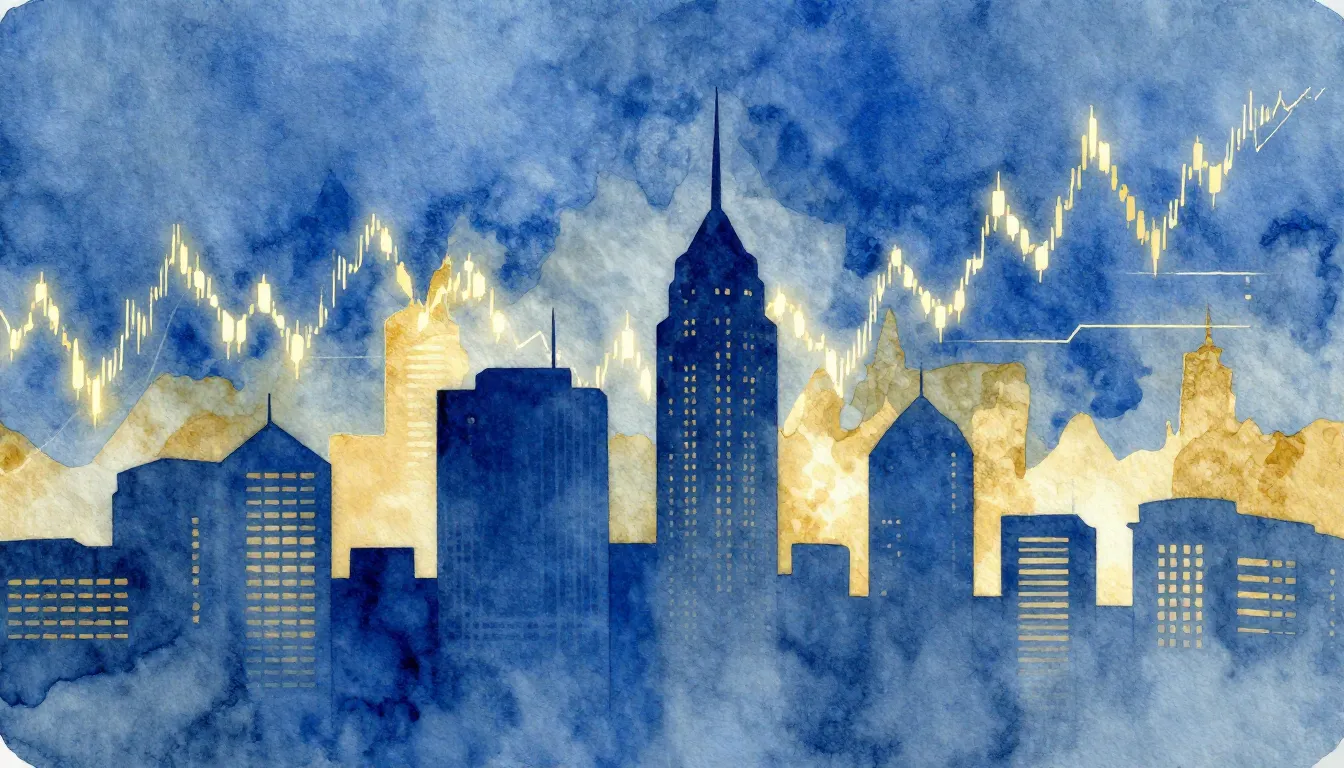 Watercolor style. Abstract silhouette of a modern city skyli...